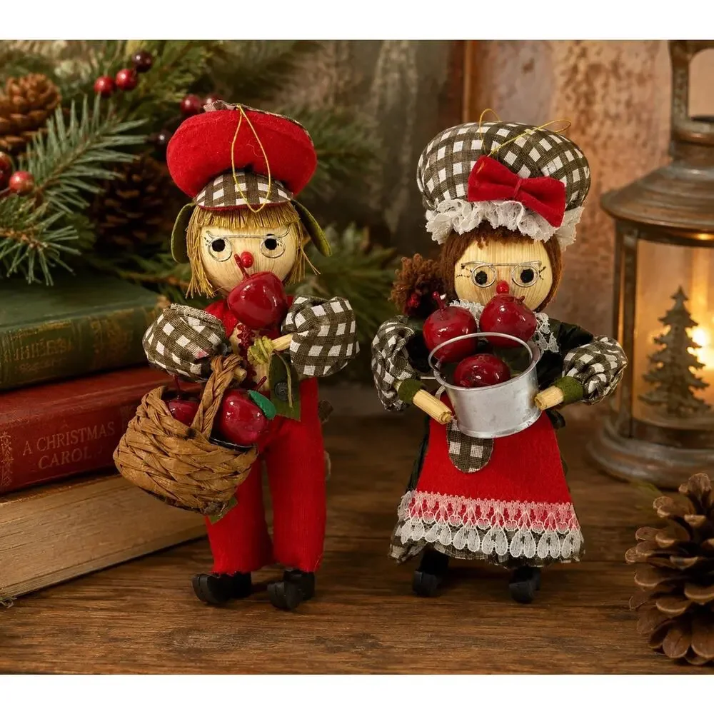Vintage Kurt S Adler Apple Picking Couple Ornaments 5” Taiwan Set of 2